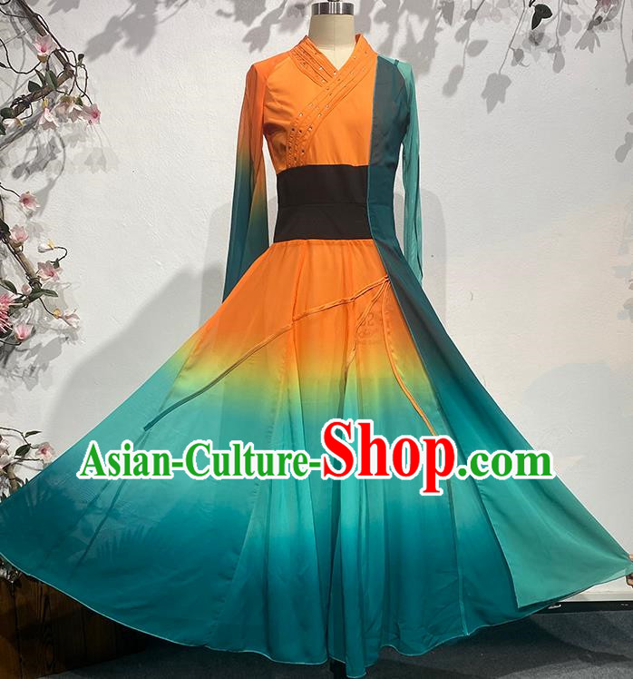 China Classical Han and Tang Orange Ode Wide Sleeved Dance Costumes for The Thirteenth Lotus Award Art Examination Practice Costumes