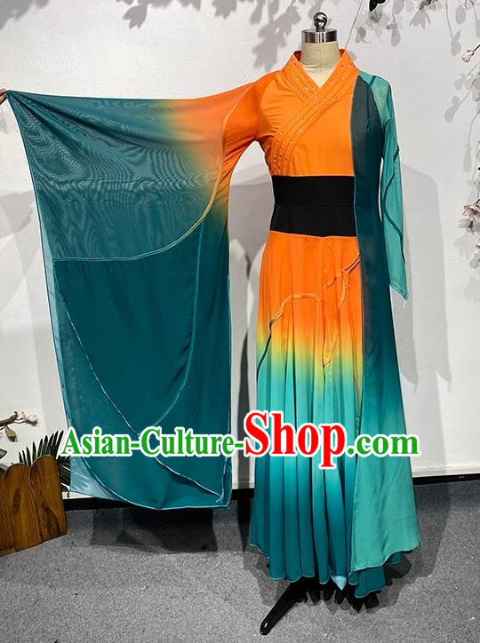 China Classical Han and Tang Orange Ode Wide Sleeved Dance Costumes for The Thirteenth Lotus Award Art Examination Practice Costumes