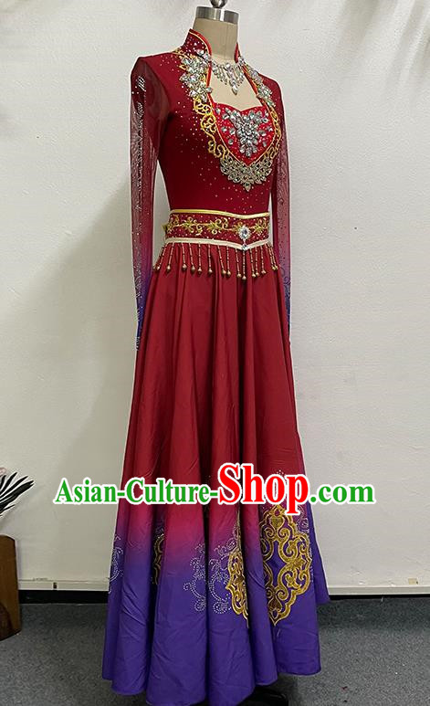 Art Test China Xinjiang Clothing Self Cultivation Big Skirt Uyghur Dance Practice Art Test Performance Dance Clothes