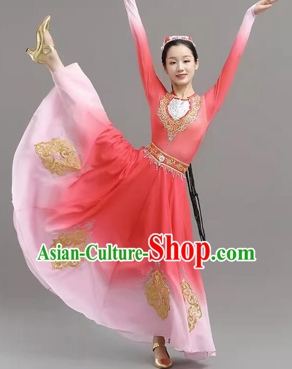 China Xinjiang Dance Opening Dance Skirt Elegant Gradient Color Large Skirt Performance Clothing Self Cultivation Practice Performance Examination Performance Clothing