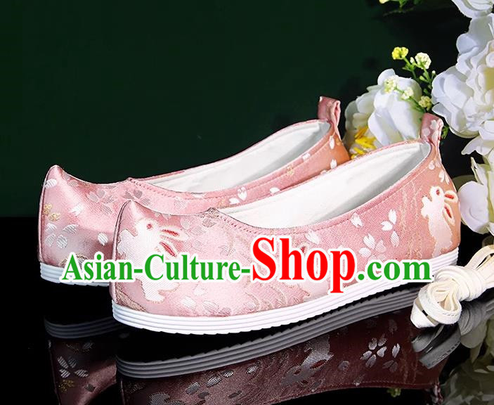 Hanfu Shoes Ancient Style Flat Heel Round Toe Soft Sole Shoes Ming Dynasty Horse Face Ancient Costume Women Cloth Shoes Pink
