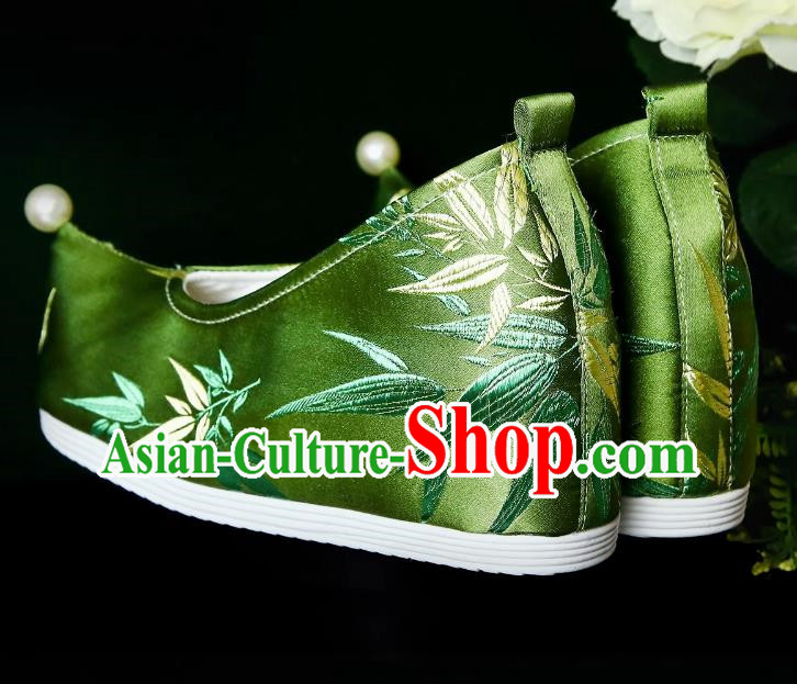 Head Turned Hanfu Shoes Brocade Green Ancient Cloth Shoes