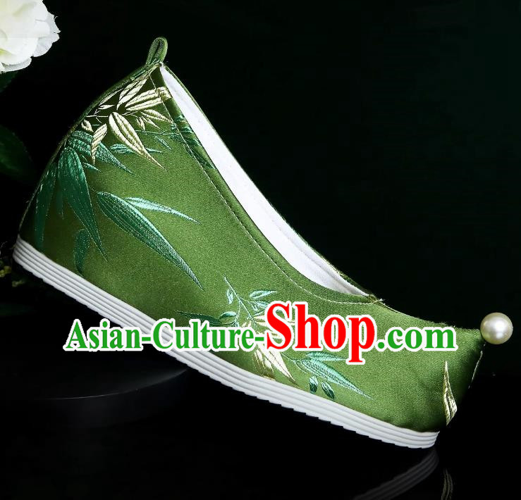Head Turned Hanfu Shoes Brocade Green Ancient Cloth Shoes