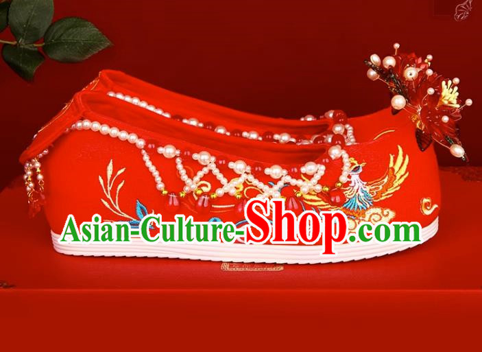 Chinese Style Wedding Shoes Female Xiuhe Shoes Red Bridal Shoes Cloth Shoes