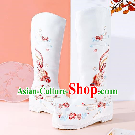 White Hanfu Boots Women Summer Heightened Embroidered Boots Women Boots Ancient Costume Boots