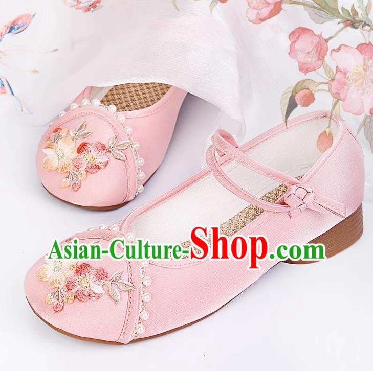 Hanfu Shoes With Pearl Round Toe Embroidery