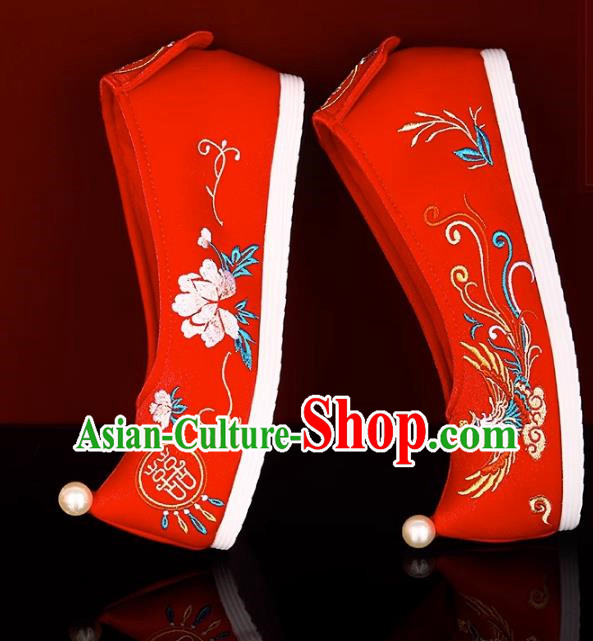 Red Bride Xiuhe Wedding Shoes Embroidered Hanfu Shoes