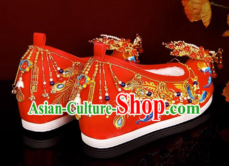 Embroidered Shoes Summer Ming System Red Xiuhe Wedding Shoes Handmade Beaded Phoenix