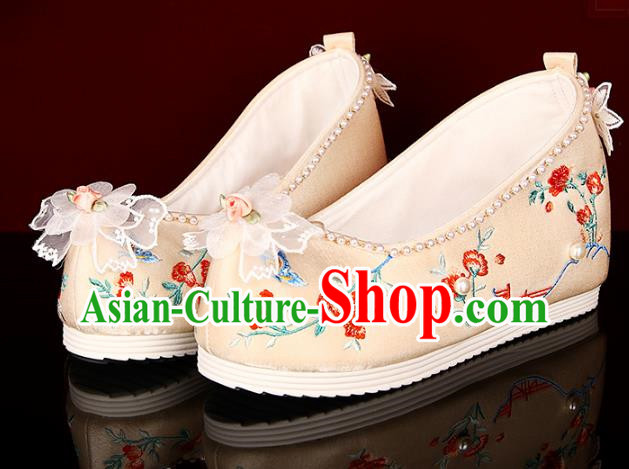 Gold Embroidered Shoes Three Dimensional Flower Pearl Hanfu Shoes