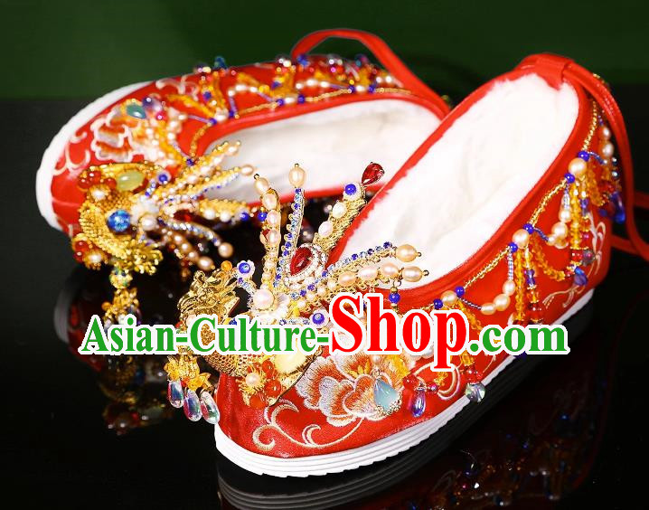 Phoenix Wedding Shoes Heavy Industry Embroidered Shoes Wedding Shoes Women Chinese Style