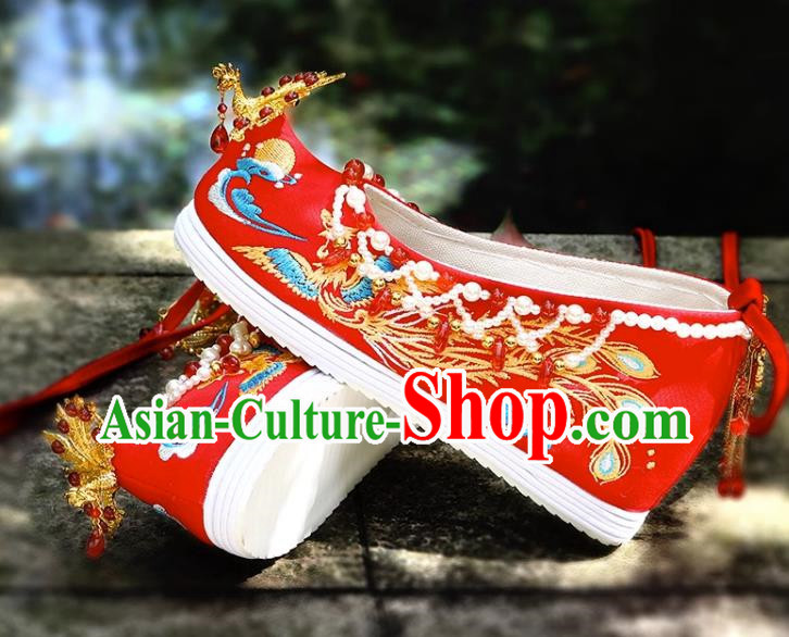 Chinese Wedding Xiuhe Shoes Embroidered Wedding Shoes Female Wedding Bride Hanfu Phoenix