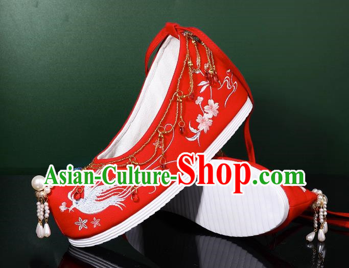 Hanfu Wedding Shoes Women Bow Shoes Xiuhe Shoes Are Red Beaded Tassel Chinese Wedding Shoes Embroidery