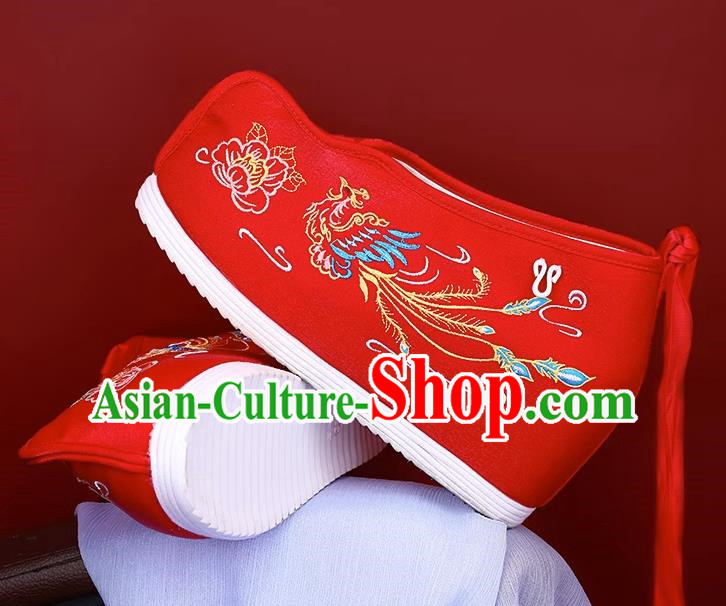 Women Red Ancient Costume Hanfu Shoes Cloth Shoes Inner Heightening Embroidered Shoes