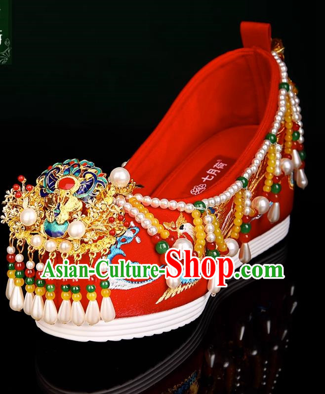 Handmade Beaded Wedding Shoes Xiuhe Dress Bride Han Dress Wedding