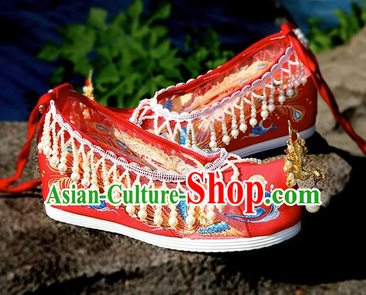 Hanfu Wedding Shoes Women Inner Height Increase Breathable Wedding Xiuhe Shoes Are Red