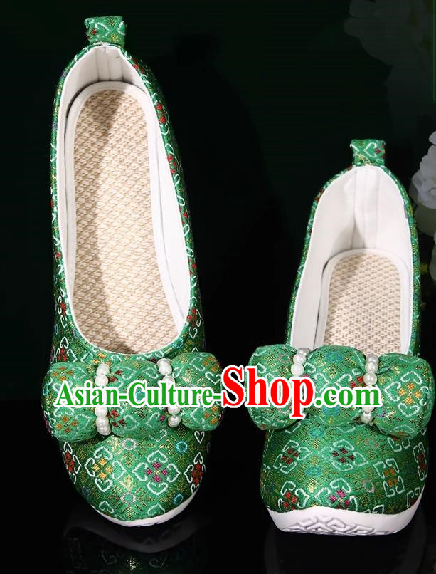 Green Hanfu Shoes Small Pillows Heightening And Restoration Green Climbing Cloud Shoes Cloud Head Cloth Shoes Ming Made Horse Noodles