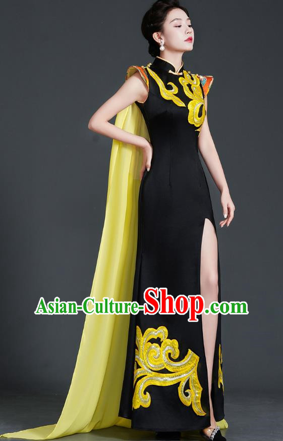 Chinese Design High End Mermaid Evening Dress Model Catwalk Cheongsam Annual Meeting Host Costume