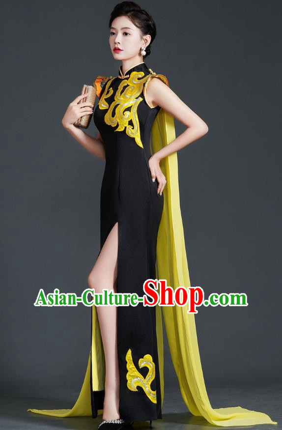 Chinese Design High End Mermaid Evening Dress Model Catwalk Cheongsam Annual Meeting Host Costume