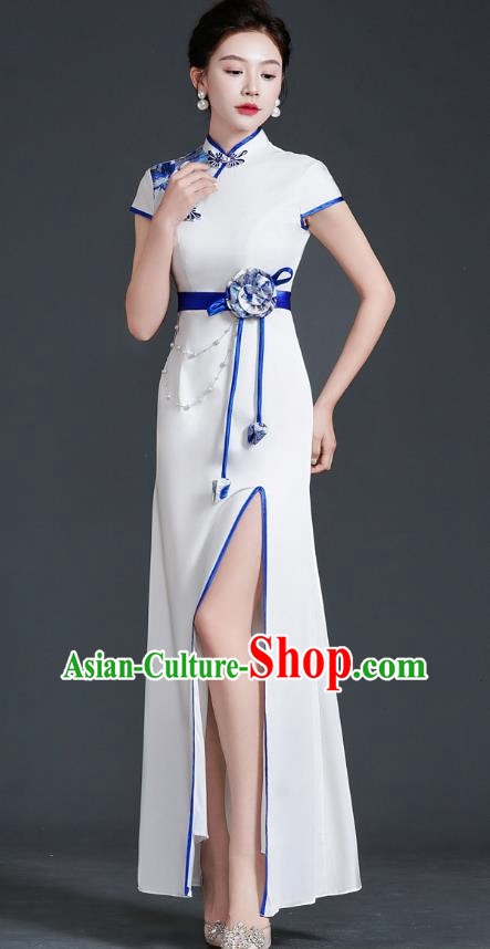 Chinese Design High End Improved Cheongsam Evening Dress Retro Temperament Stage Model Catwalk Costume