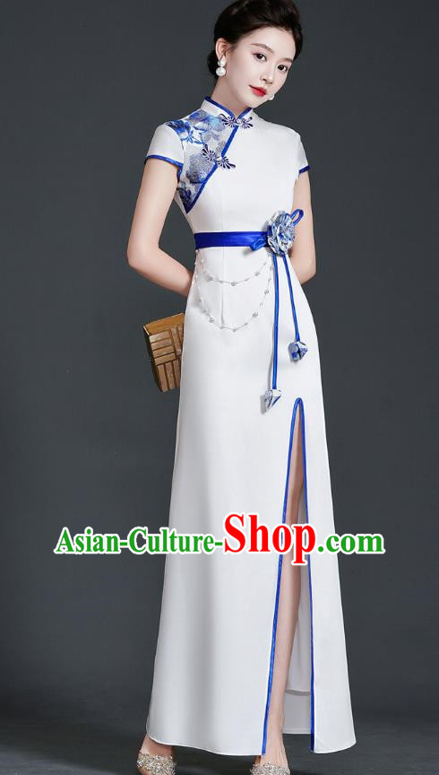 Chinese Design High End Improved Cheongsam Evening Dress Retro Temperament Stage Model Catwalk Costume
