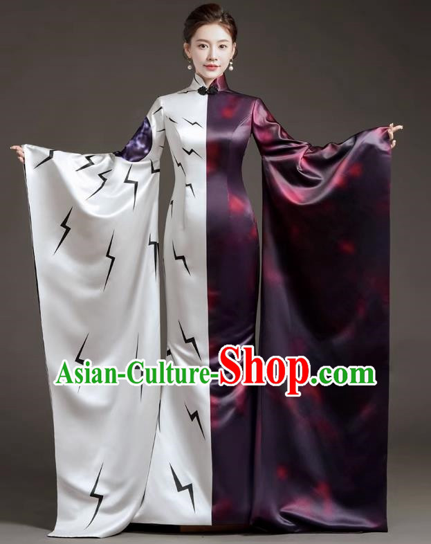 Chinese Design High End Catwalk Costume Model Exaggerated Big Sleeve Host Dress Mermaid