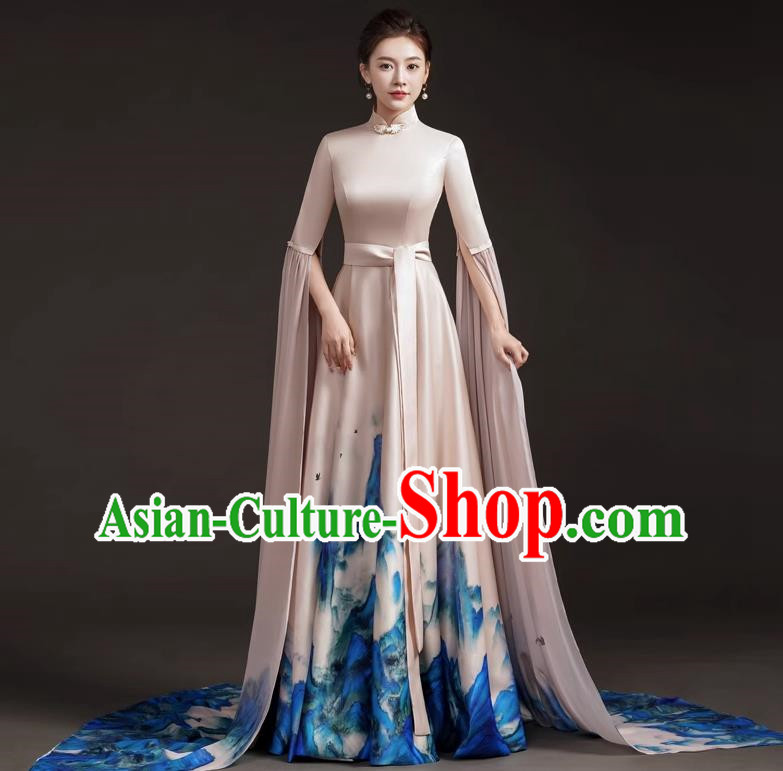 Chinese Design High End Catwalk Performance Costume Art Test High Level Guzheng Performance Annual Meeting Host Dress