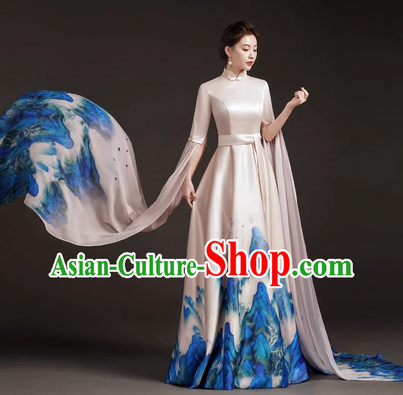 Chinese Design High End Catwalk Performance Costume Art Test High Level Guzheng Performance Annual Meeting Host Dress