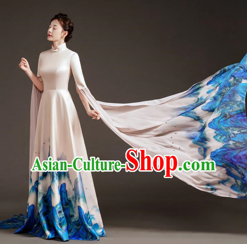Chinese Design High End Catwalk Performance Costume Art Test High Level Guzheng Performance Annual Meeting Host Dress