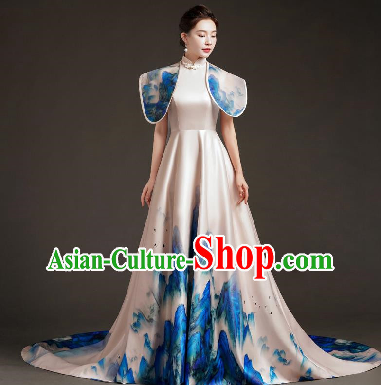 China Fashion High End Dress Skirt With A Thousand Miles Of Rivers And Mountains Trailing Tail Long Art Archaeological Kite Dress Female Performance Costume Stage Catwalk