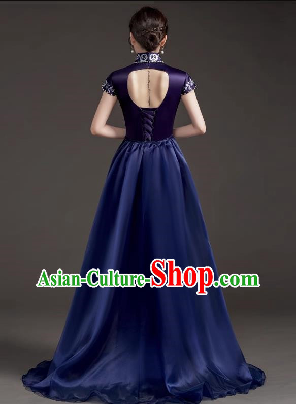 Chinese High End Improved Cheongsam Extended Model Team Catwalk Stage Folk Music Performance Clothing Printing