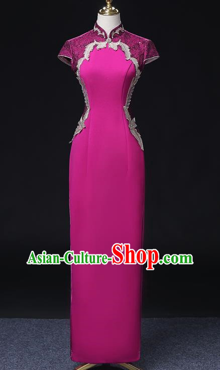 Chinese Design Improved Version Of Rose Red Cheongsam High End Mother Catwalk Costumes
