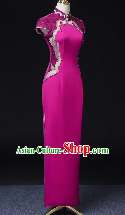 Chinese Design Improved Version Of Rose Red Cheongsam High End Mother Catwalk Costumes