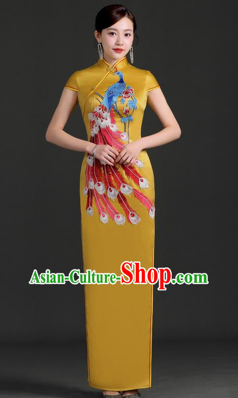 Chinese Design Improved Cheongsam Retro Model Team Catwalk Costumes Slim Cheongsam Embroidery
