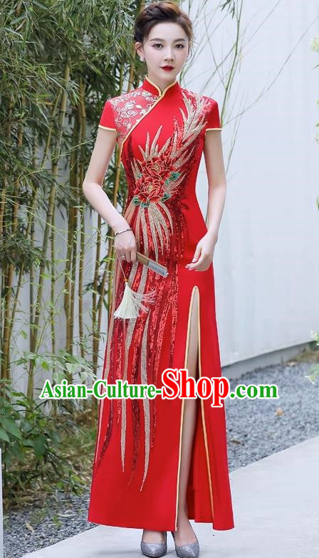 Chinese Design Mermaid Slim Evening Dress Red Catwalk Costume Long Chinese Trendy Cheongsam