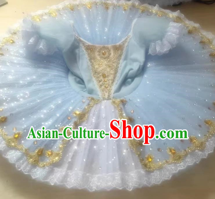 Children Ballet Skirt Girls Light Blue Sequined TUTU Skirt Kindergarten Performance Costume Fluffy Gauze Skirt