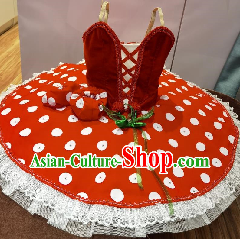 Children Ballet Cherry Radish Professional Ballet TUTU Skirt Variation Performance Costume Red Tutu Skirt