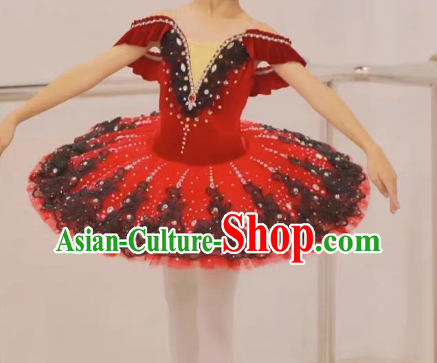 Children Ballet Skirt Red Swan Lake Girls TUTU Skirt Professional Competition Fluffy Gauze Skirt Little Swan Costume