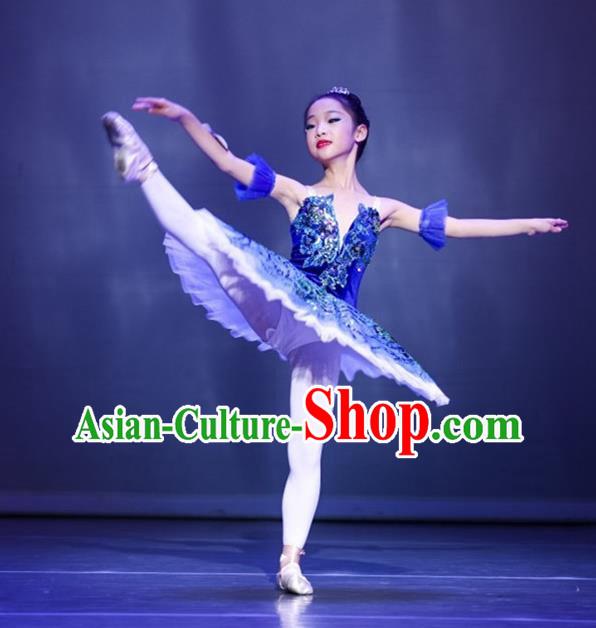 Ballet Tutu Skirt Children Little Swan Fluffy Yarn Suspenders Costumes Swan Lake Dance Professional Girls Bluebird