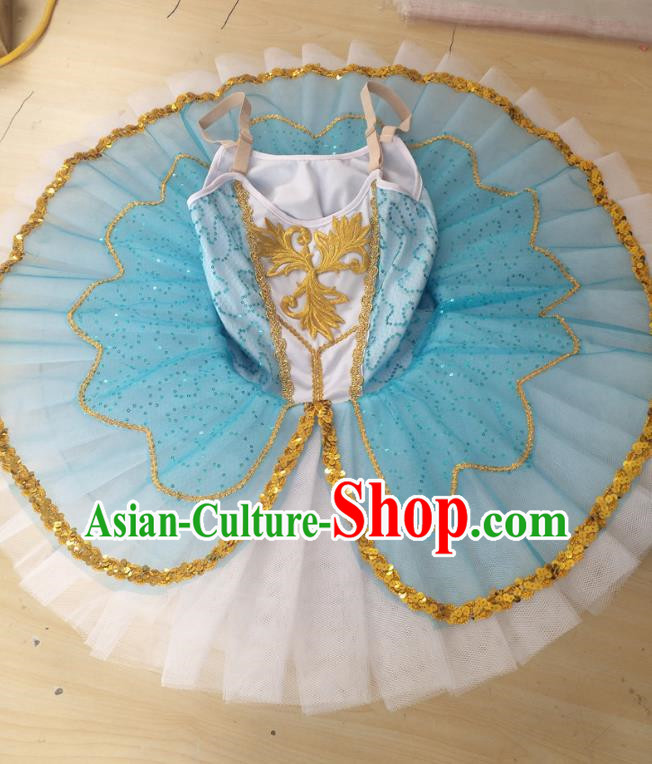 Blue Children Ballet Costume Swan Lake Girls Professional Little Swan TUTU Skirt Sequined Sling Yarn Dance
