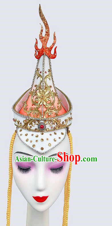 Mongolian Hat Dance Headdress Hair Accessories Hand Wearing Beads Orange Performance Headdress National Dance Headdress Art Test