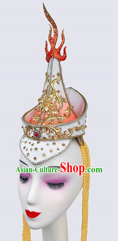 Mongolian Hat Dance Headdress Hair Accessories Hand Wearing Beads Orange Performance Headdress National Dance Headdress Art Test