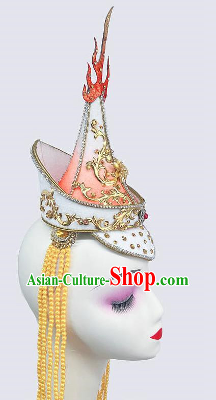 Mongolian Hat Dance Headdress Hair Accessories Hand Wearing Beads Orange Performance Headdress National Dance Headdress Art Test