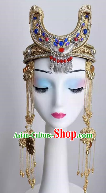 Mongolian Minority Dance Performance Art Examination Supplies Headdress Heavy Industry Long Tassel Forehead Decoration