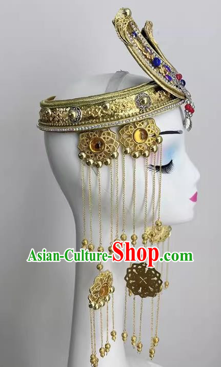 Mongolian Minority Dance Performance Art Examination Supplies Headdress Heavy Industry Long Tassel Forehead Decoration