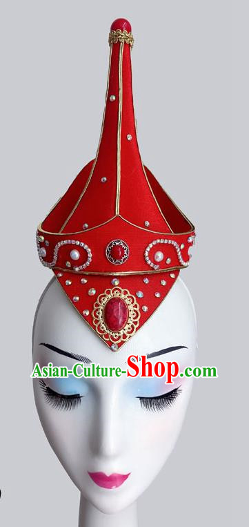Mongolian Dance Hair Band Headdress Art Examination Performance Stage Accessories National Wind Red Hair Accessories High Hat