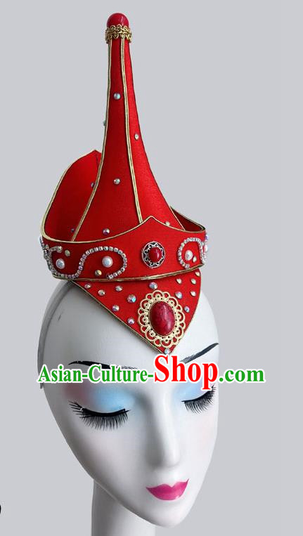 Mongolian Dance Hair Band Headdress Art Examination Performance Stage Accessories National Wind Red Hair Accessories High Hat