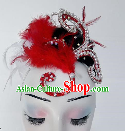 Ethnic Dance Headdress Happy Brow Jiaozhou Yangko Performance Hair Ornament Wig Feather Headdress