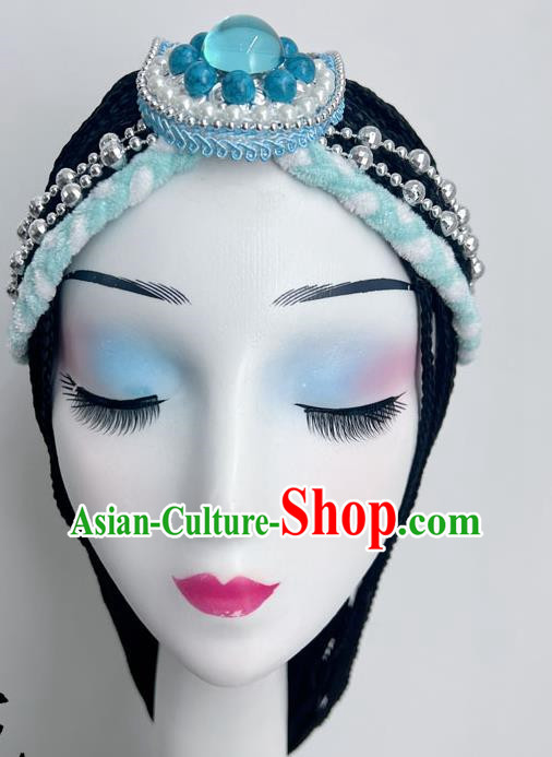 Tibetan Dance Headdress Tianyu Hair Ornament Long Debate Handmade Blue Jewelry Wig National Art Test Headdress