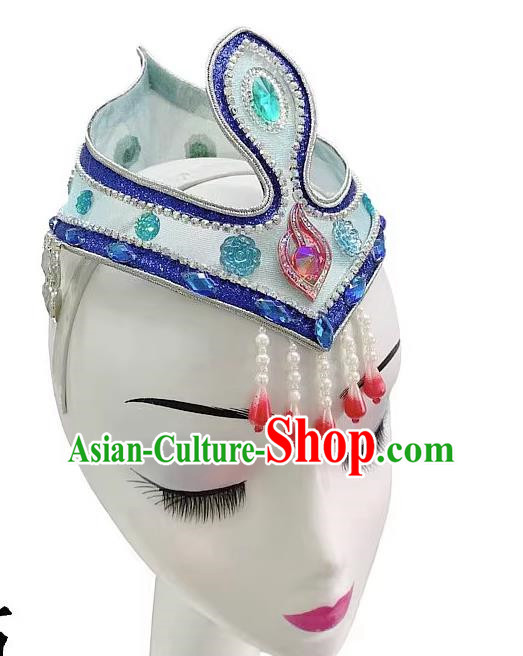 Mongolian Dance Headdress Wind Swan Goose Dance Dance Blue Classical Performance Art Test Headdress Wig