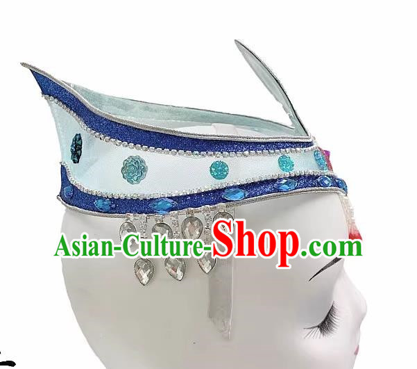 Mongolian Dance Headdress Wind Swan Goose Dance Dance Blue Classical Performance Art Test Headdress Wig